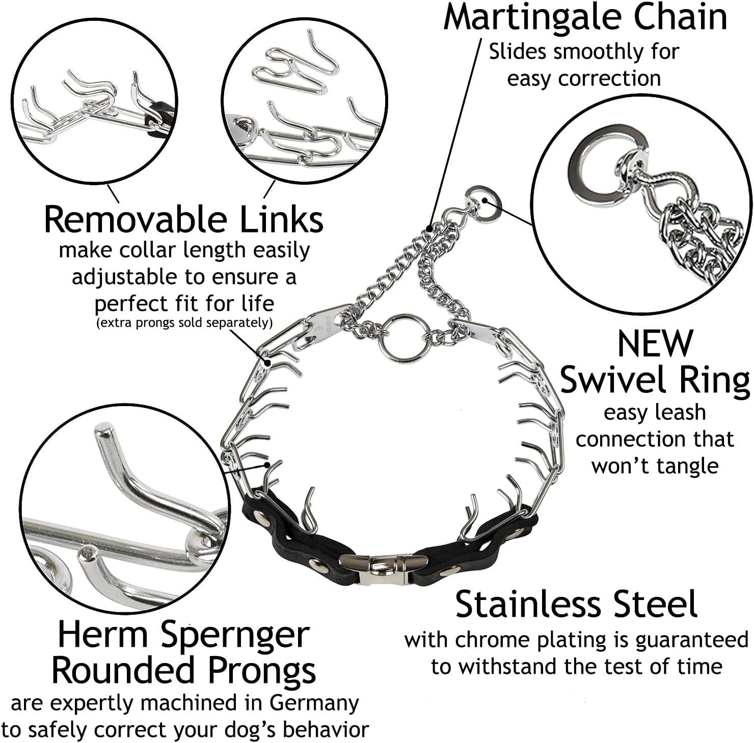 2.25Mm Prong Collar for Dogs Training – Quick Release Buckle & Swivel Ring for Easy Use – Made of Durable Chrome Plated Stainless Steel in Germany– (14-19" Neck)