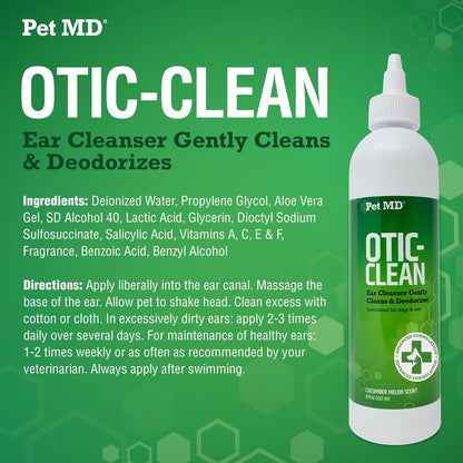 Otic Ear Solution for Dogs & Cats - Cucumber Melon Scent - 8Oz | Dog and Cat Ear Cleaner to Help Reduce Wax & Build up - Cleans and Deodorizes by Flushing Debris