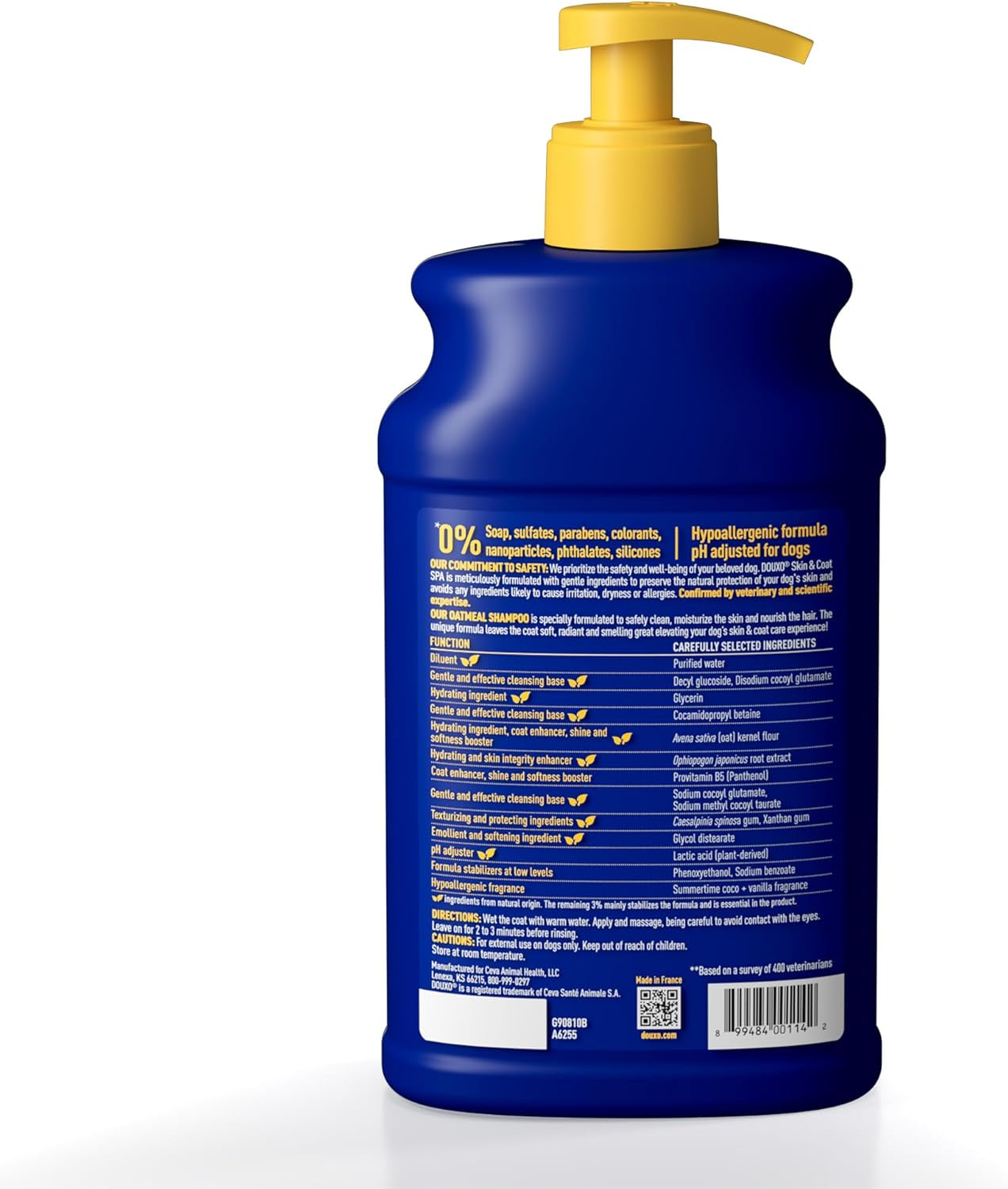 SPA Oatmeal Dog Shampoo, 16 Fl Oz, Moisturizes the Skin, Leaves the Coat Soft and Radiant, Ultra-Safe for Skin and Coat