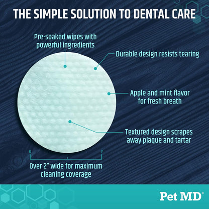 Dental Wipes for Dogs Teeth - Fresh Apple & Mint Flavor - 100Ct | Dog Teeth Cleaning Wipes to Remove Plaque and Tartar - Promotes Healthy Gums & Fresh Breath for Overall Oral Hygiene