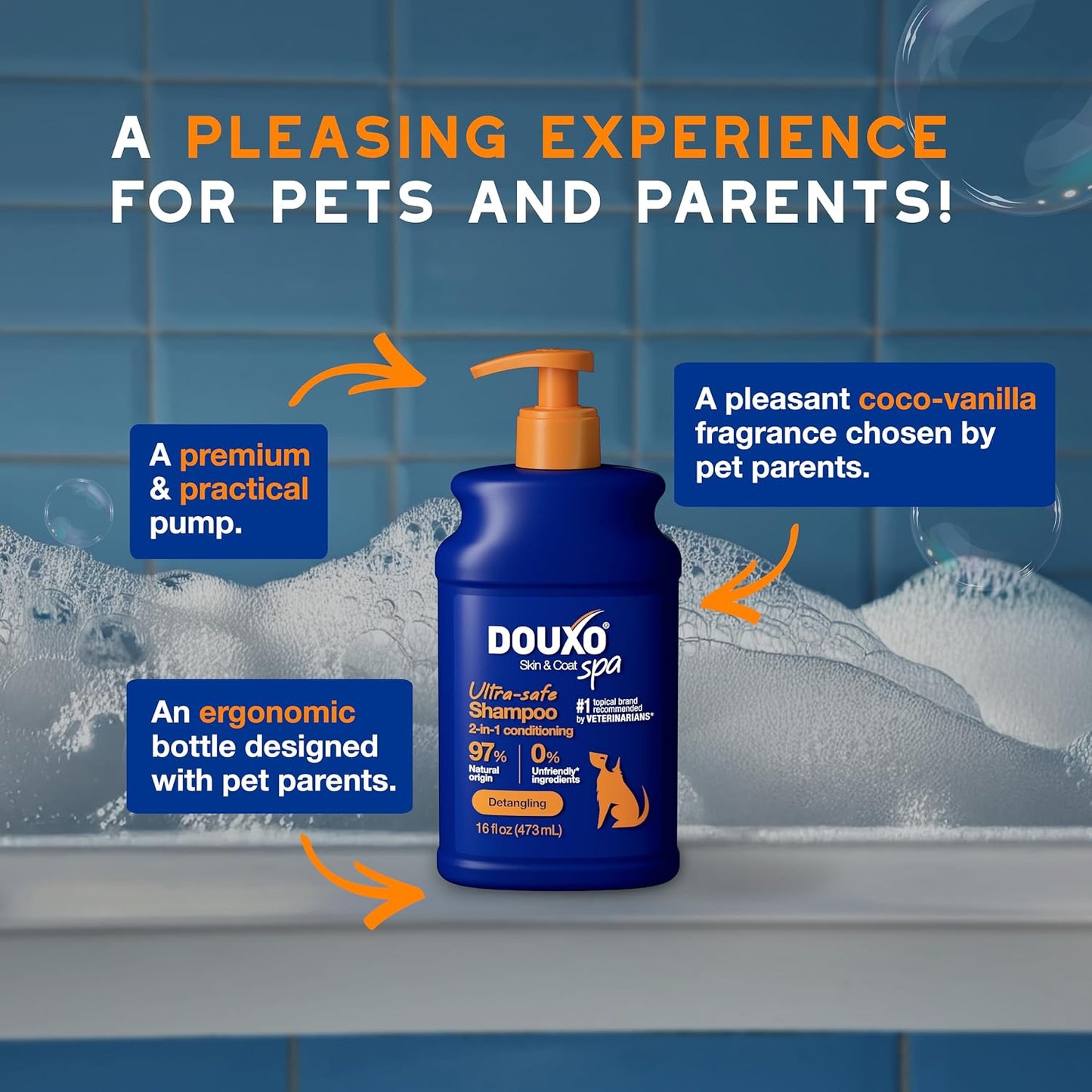 SPA 2 in 1 Dog Shampoo and Conditioner, 16 Fl Oz, Hydrates the Skin, Leaves the Coat Soft and Detangled, Ultra-Safe Formula