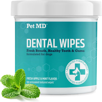 Dental Wipes for Dogs Teeth - Fresh Apple & Mint Flavor - 100Ct | Dog Teeth Cleaning Wipes to Remove Plaque and Tartar - Promotes Healthy Gums & Fresh Breath for Overall Oral Hygiene