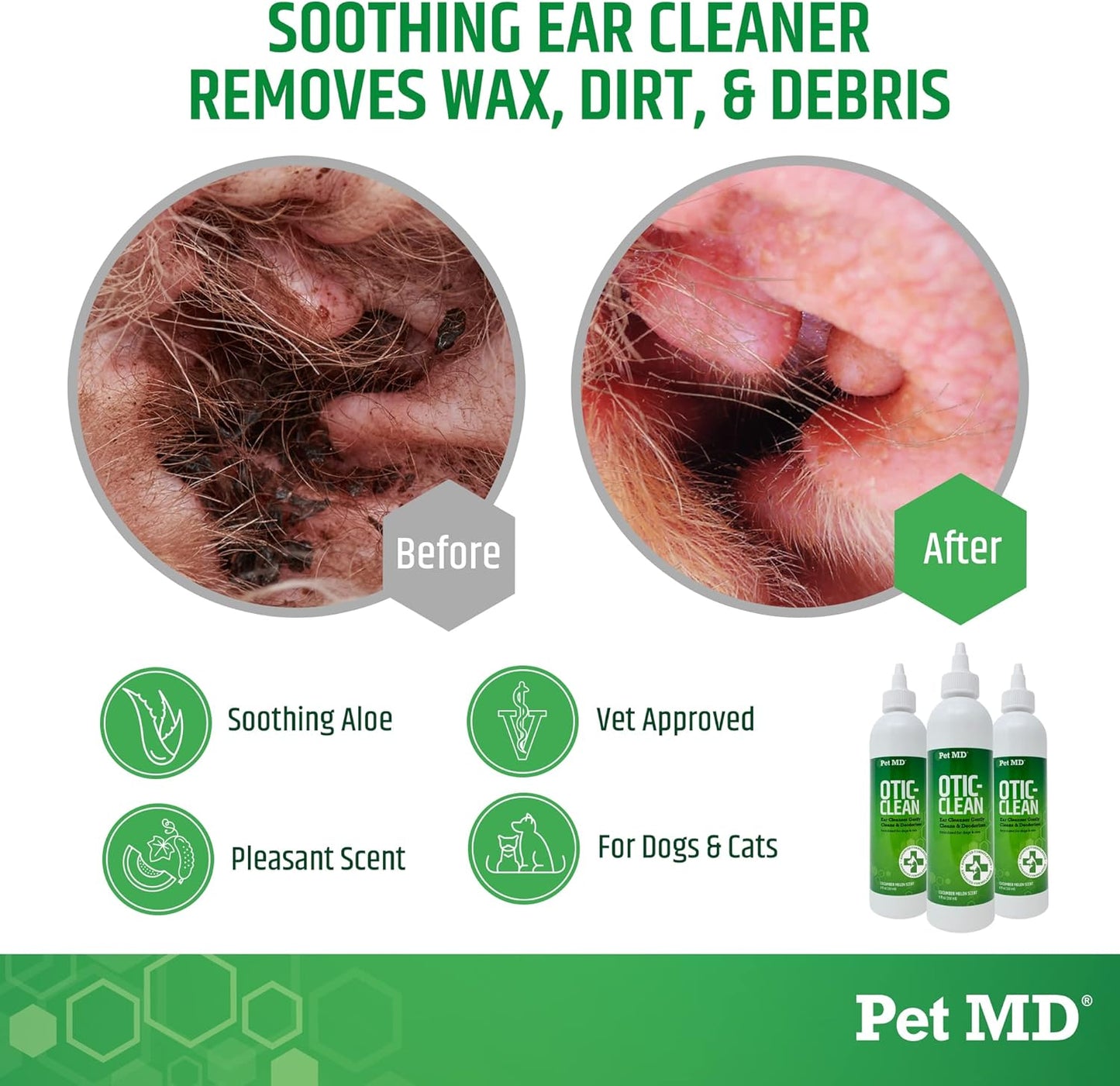 Otic Ear Solution for Dogs & Cats - Cucumber Melon Scent - 8Oz | Dog and Cat Ear Cleaner to Help Reduce Wax & Build up - Cleans and Deodorizes by Flushing Debris